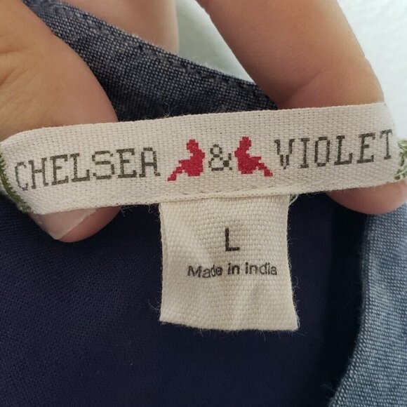 Chelsea & Violet Womens L Tank Dress Floral Embroidery Blue 100% Cotton Boho - Picture 5 of 6